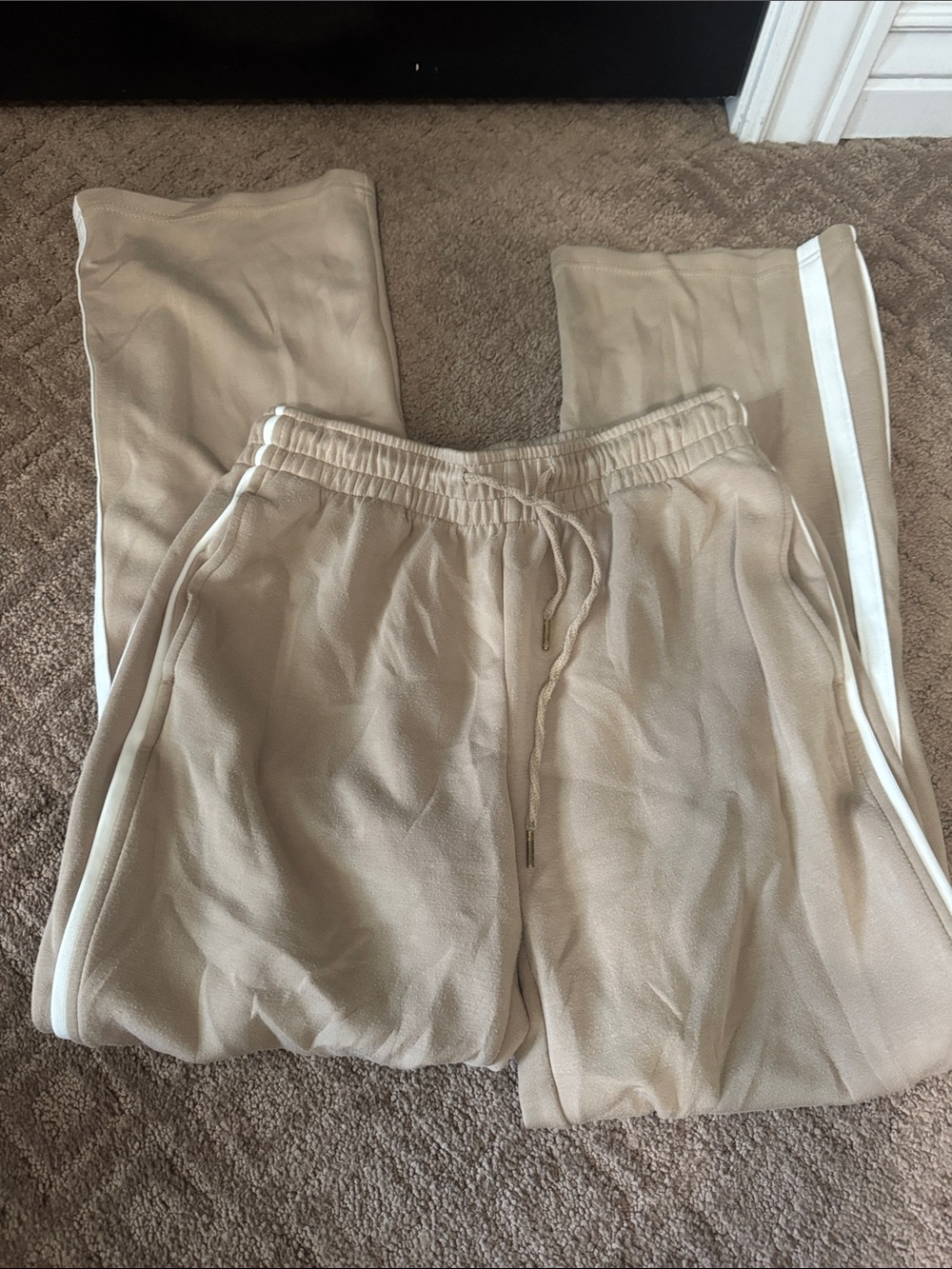 Women’s Beige Jogger Pants with White Side Stripe - Picture 3 of 3